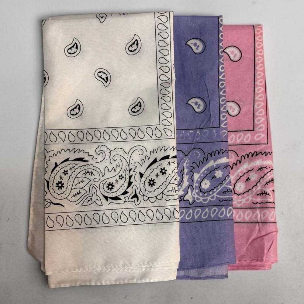 3-Piece Paisley Satin Bandana Set - White, Purple, and Pink